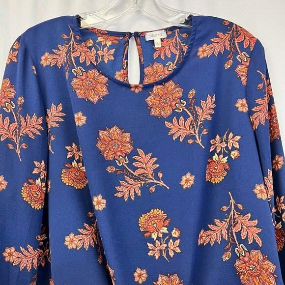 Self Love Womens Blouse Top Multicolor Floral Long Sleeve Ruffled Stretch Tie L - Picture 2 of 11
